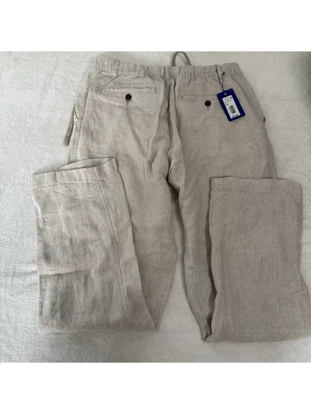 Caribbean Roundtree & Yorke Mens Linen Pants 36 Beige Straight Classic Fit NWT